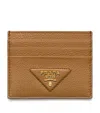 Prada Triangle Logo Leather Card Holder In Brown