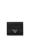 Prada Enamel Triangle-logo Cardholder In Black