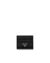Prada Triangle Logo Leather Cardholder In Black