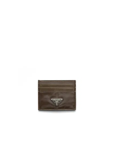 Prada Leather Card Holder In Gray