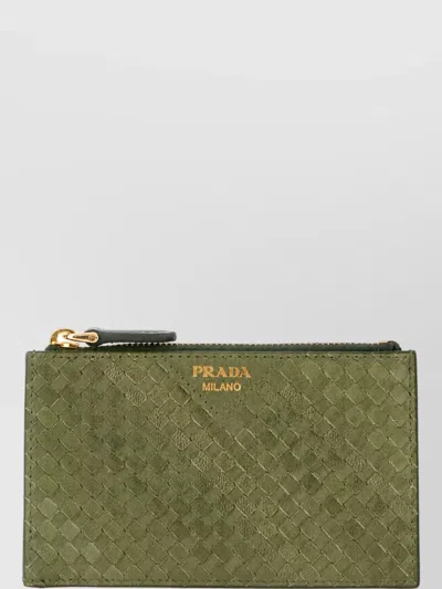 Prada Leather Card Holder In Green