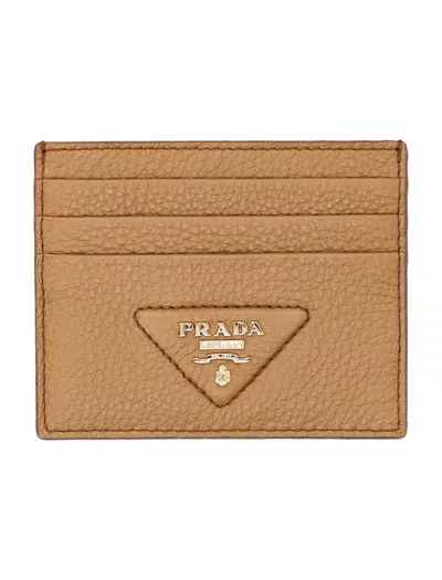 Prada Leather Card Holder - 8cm X 10cm Mini Accessory In Brown