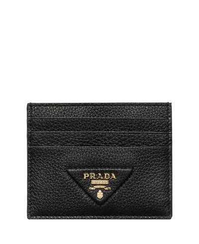 Prada Leather Card Holder In Black