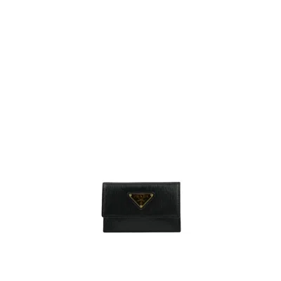 Prada Leather Card Holder In Black