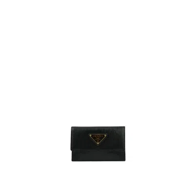 Prada Leather Card Holder In Black