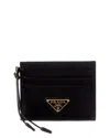 Prada Black Leather Card Holder With Triangle Logo In Black