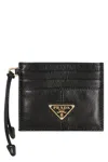 Prada Leather Card Holder In Black
