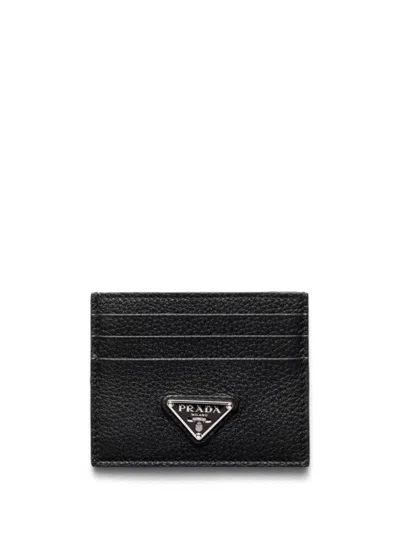 Prada Leather Card Holder In Black