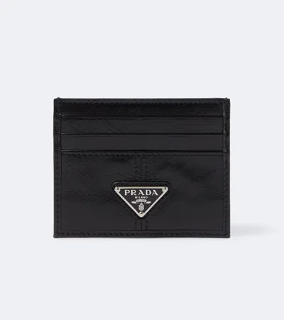 Prada Leather Card Holder In Black