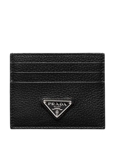 Prada Leather Card Holder In Black