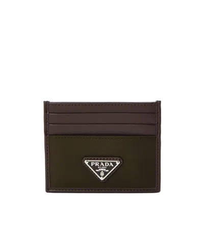 Prada Speedrock Re-nylon And Leather Card Holder In Burgundy