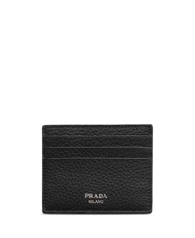 Prada Leather Card Holder In Black