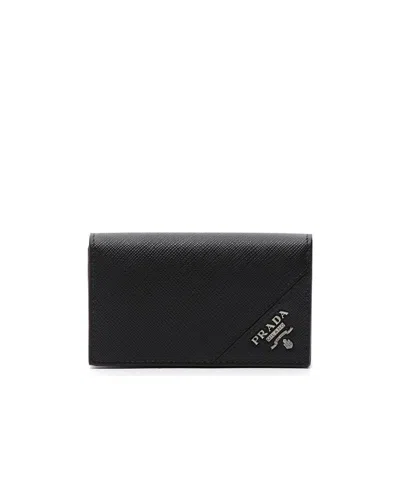 Prada Saffiano Leather Card Holder In Black