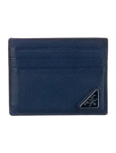 Pre-owned Prada Leather Card Holder In Blue