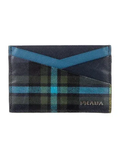 Pre-owned Prada Leather Card Holder In Blue