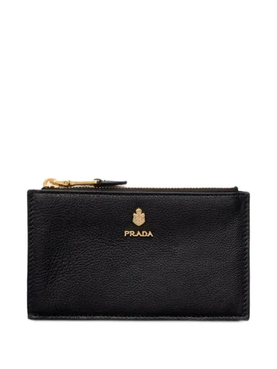 Prada Leather Card Holder In Blue