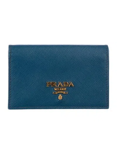 Pre-owned Prada Leather Card Holder In Blue