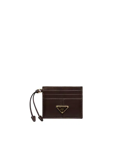 Prada Leather Card Holder In Brown