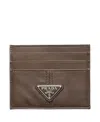 Prada Triangle-logo Leather Cardholder In Brown