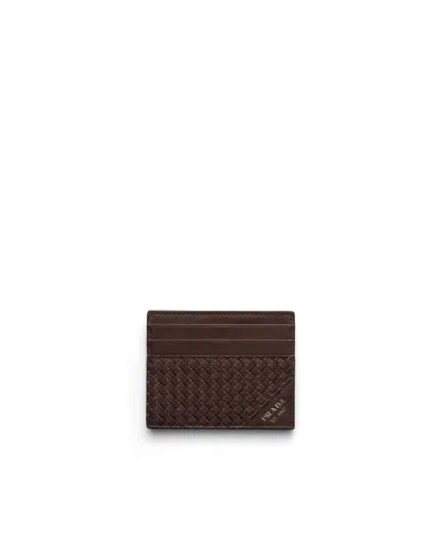Prada Leather Card Holder In Brown