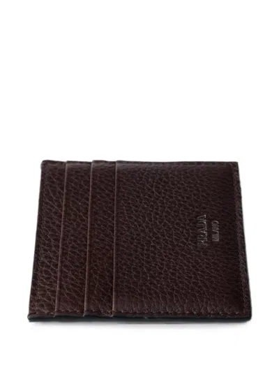 Prada Leather Card Holder In Brown