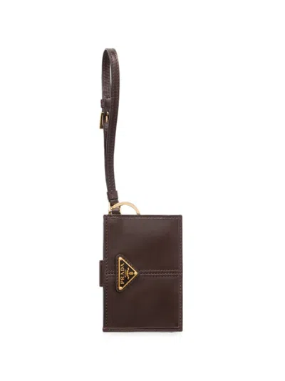 Prada Leather Card Holder In Brown