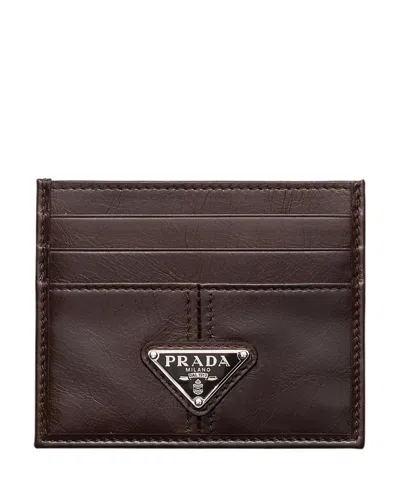 Prada Leather Card Holder In Brown