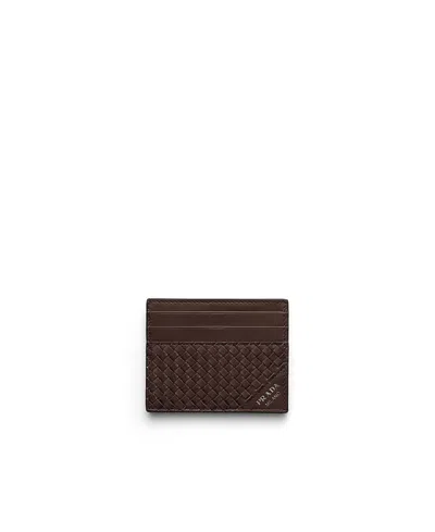 Prada Leather Card Holder In Brown