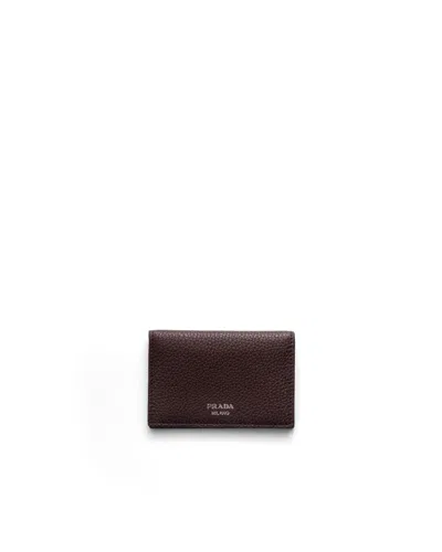 Prada Leather Card Holder In Brown