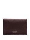 Prada Leather Card Holder In Brown