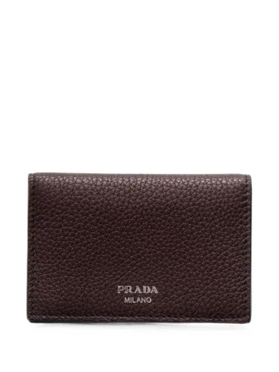 Prada Leather Card Holder In Brown