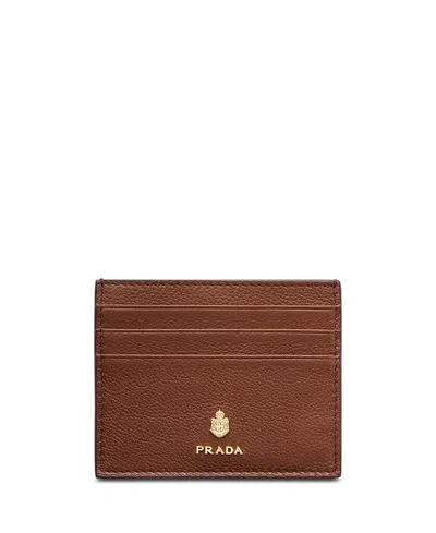 Prada Leather Card Holder In Brown