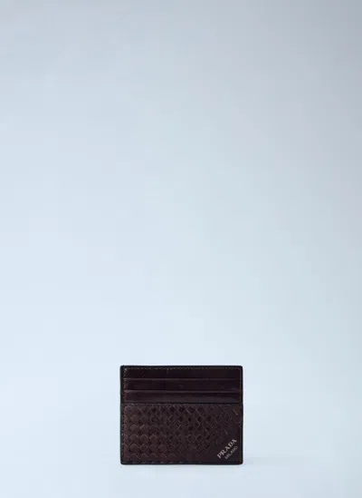 Prada Leather Card Holder In Brown