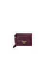 Prada Leather Card Holder In Burgundy