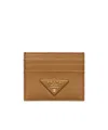 Prada Triangle Logo Leather Card Holder In Caramel
