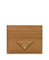 Prada Triangle Logo Leather Card Holder In Caramel