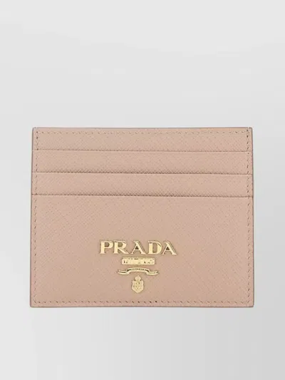 Prada Leather Card Holder Central Slit In Neutral