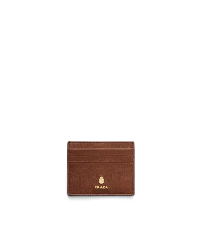 Prada Leather Card Holder In Chestnut Brown