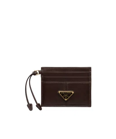 Prada Leather Card Holder In Brown