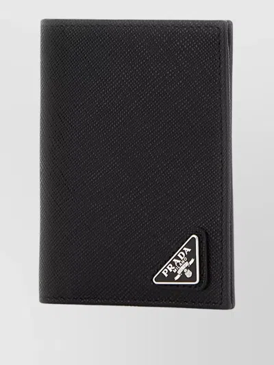 Prada Leather Card Holder Foldable Design Textured