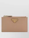 Prada Leather Card Holder Gold Tone Hardware In Brown