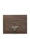Prada Leather Card Holder In Gray