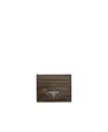 Prada Leather Card Holder In Brown
