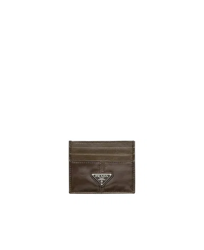 Prada Leather Card Holder In Brown