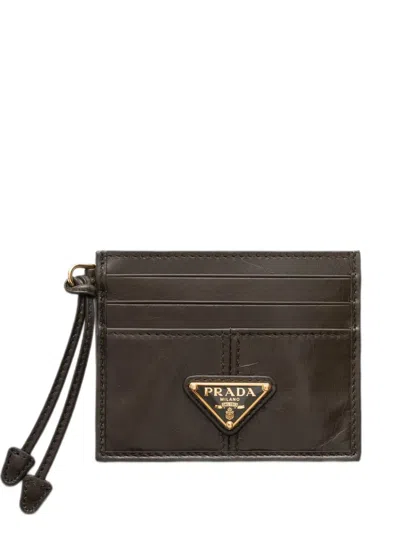 Prada Leather Card Holder In Green