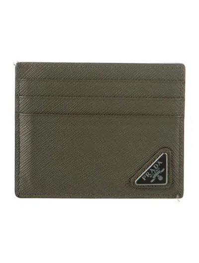 Pre-owned Prada Leather Card Holder In Green