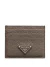 Prada Leather Triangle Card Holder In Grey