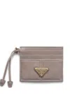 Prada Leather Card Holder In Grey
