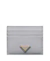 Prada Leather Card Holder In Grey