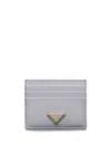 Prada Leather Card Holder In Gray